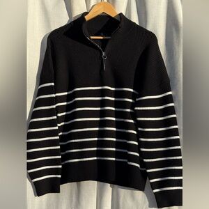 Black + White Striped Quarter-Zip Sweater